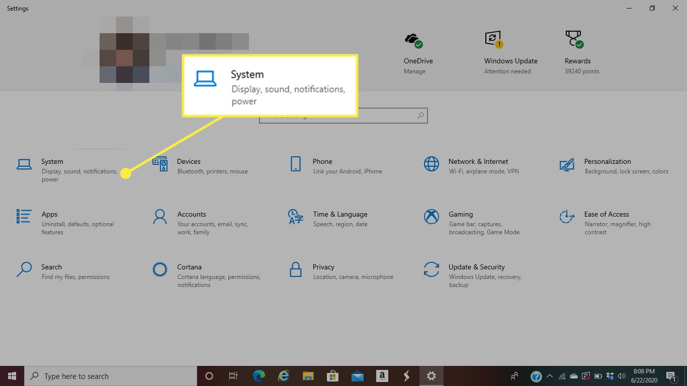 De kop Systeem in de instellingen van Windows 10