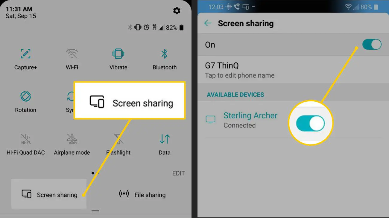 Menuknop voor scherm delen en tuimelschakelaar op Android
