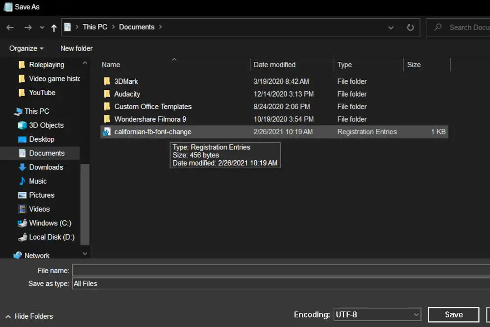 Een screenshot van de Windows 10 File Explorer geopend met een registerbestand geselecteerd