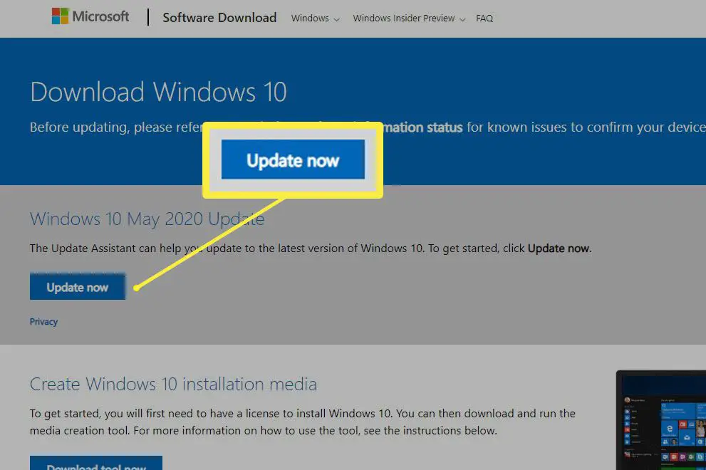 Screenshot van de Microsoft Download Windows 10-pagina.