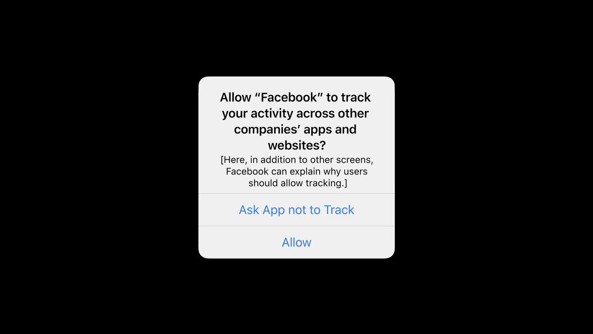 Het anti-trackingbericht van Apple dat mensen op hun iPhone zullen zien.