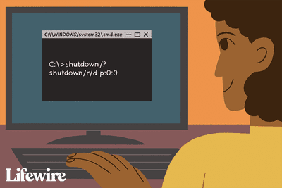 Illustratie van een persoon die de opdracht afsluit op een Windows-computer geeft