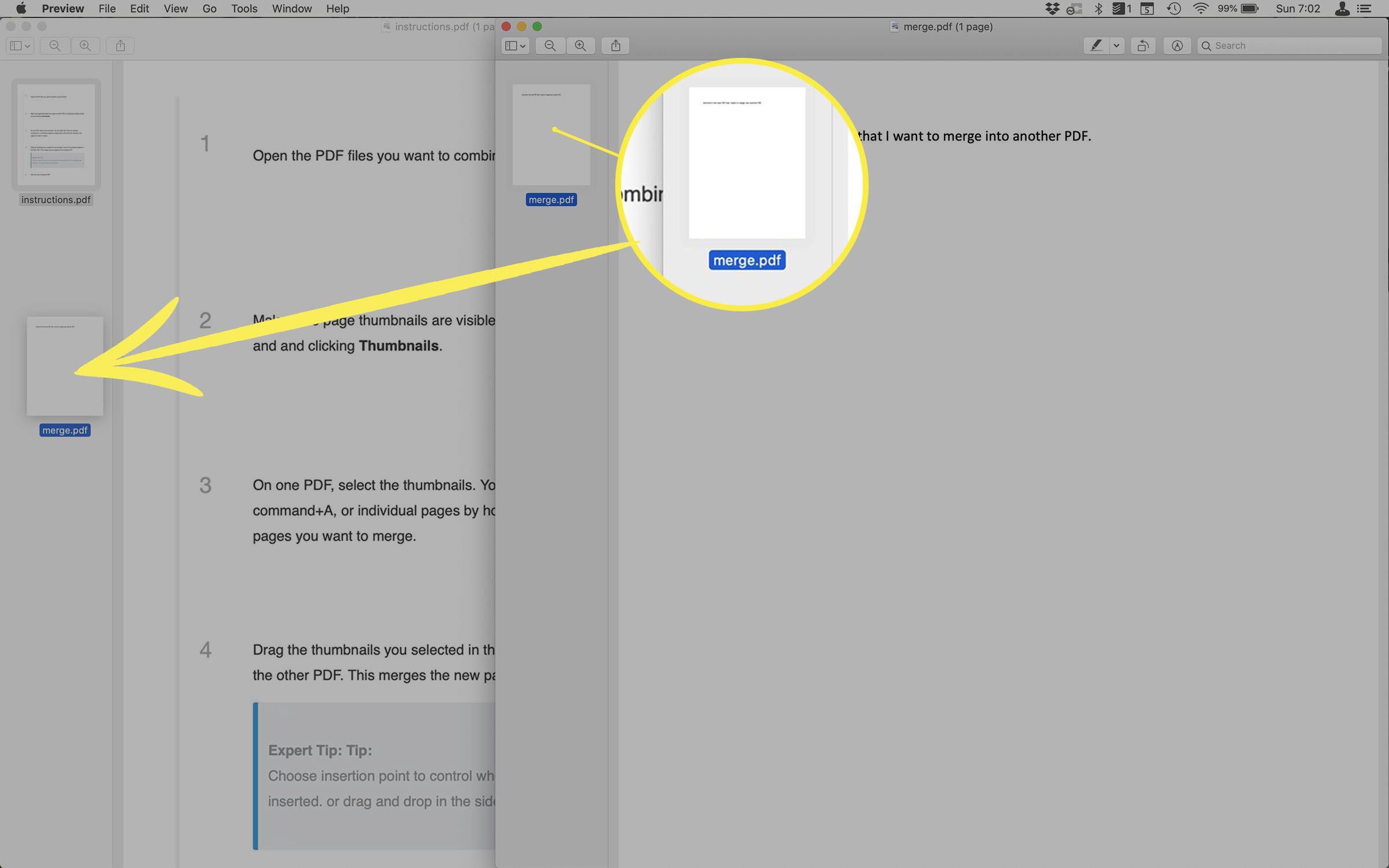 Screenshot van het combineren van PDF's in Voorvertoning.
