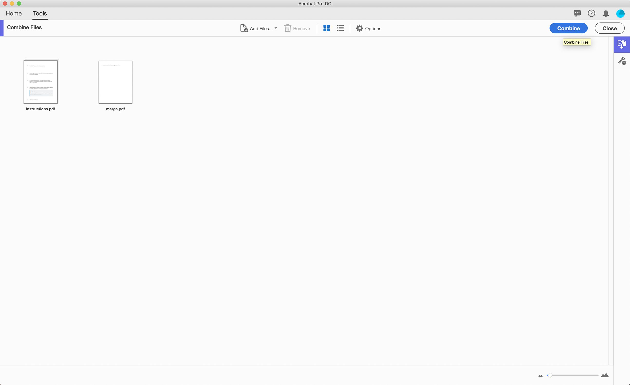 Screenshot van het combineren van PDF's in Adobe Acrobat