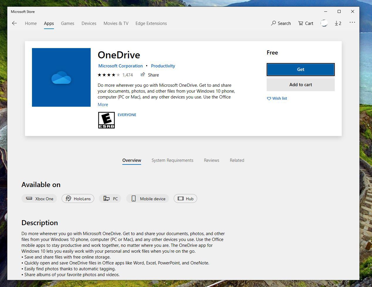 OneDrive-app in de Microsoft Store