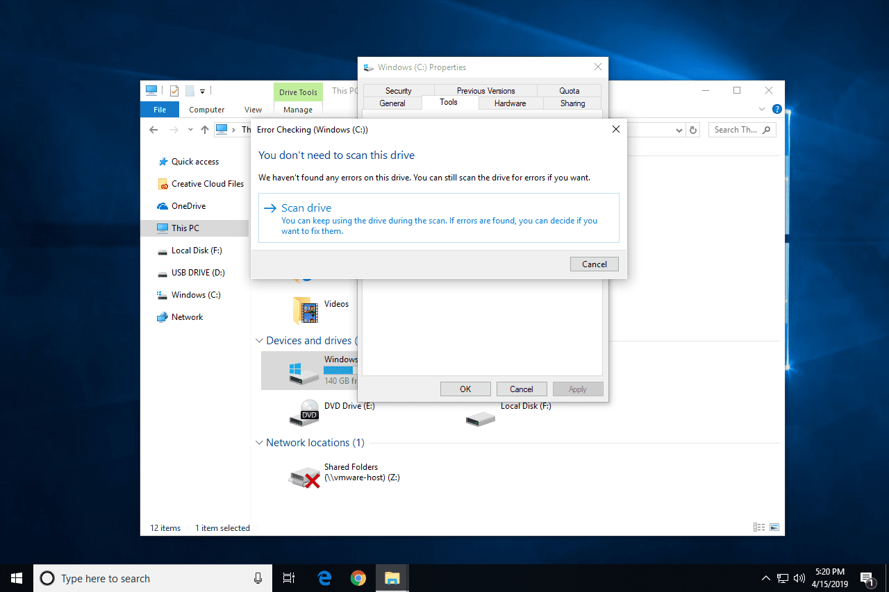 Scan drive-optie in Windows 10
