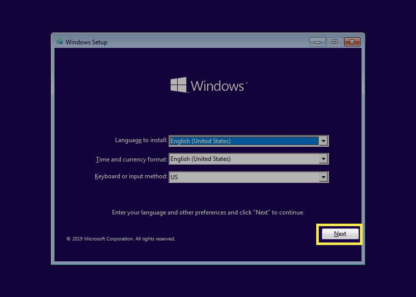 Screenshot van het installatieprogramma van Windows 10.