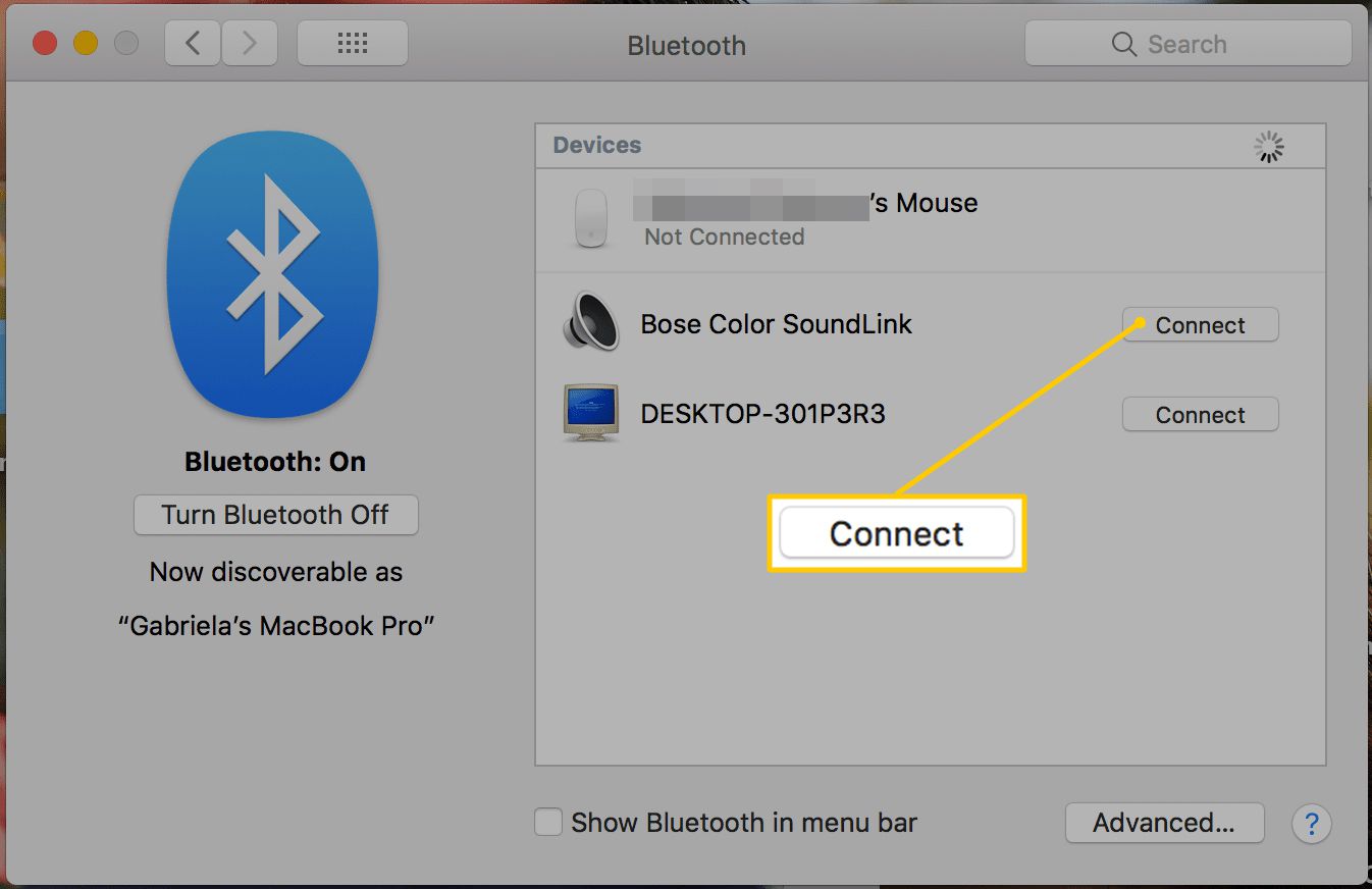 Verbindingsknop op macOS Bluetooth