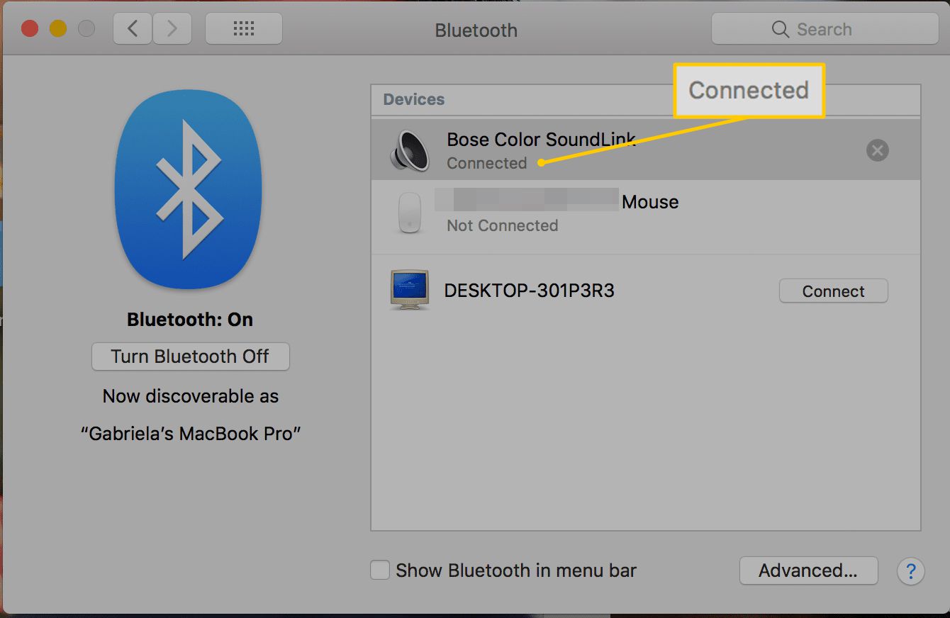 Verbonden status voor Bluetooth-apparaat op macOS