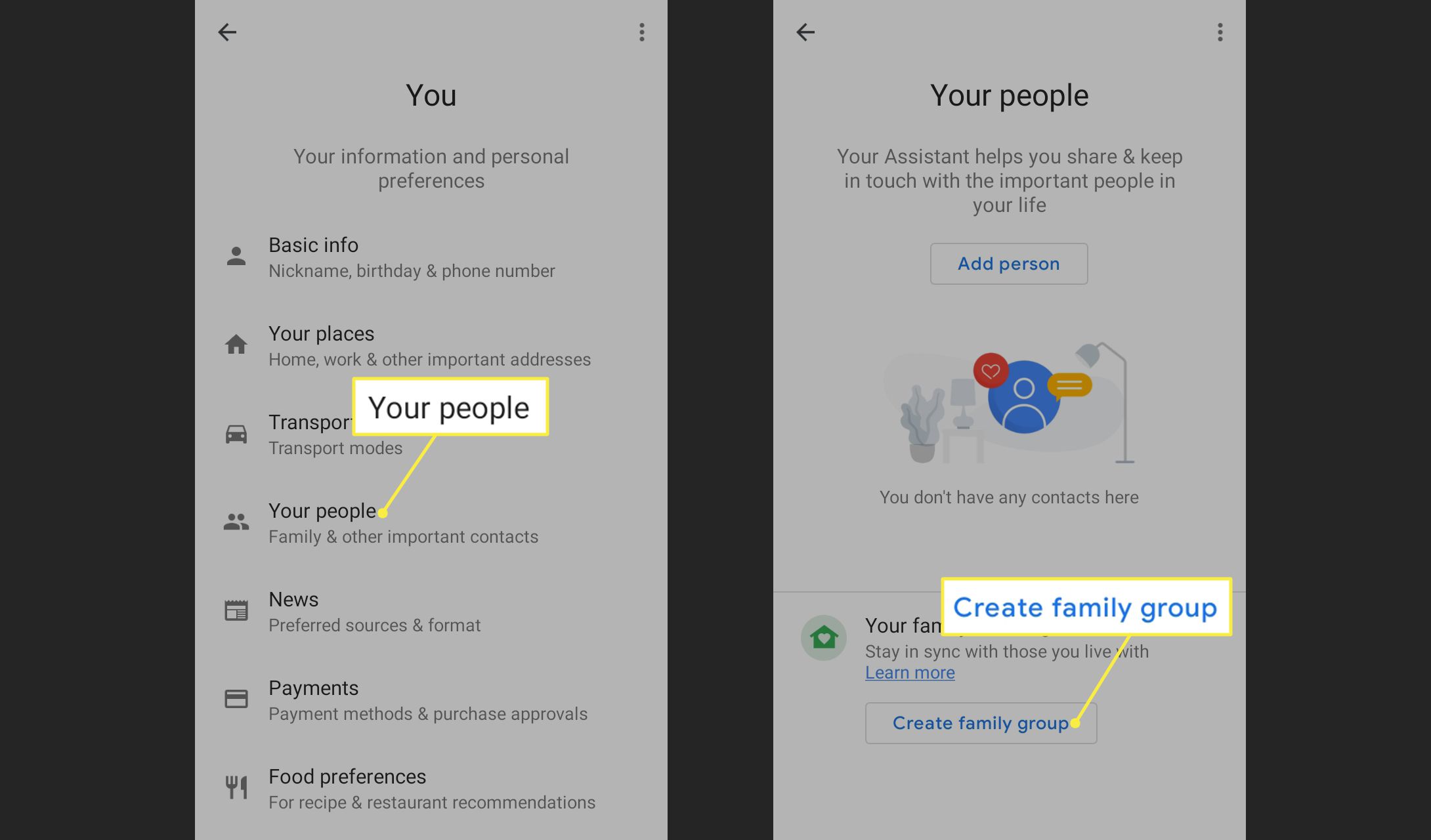 Je mensen en een gezinsgroep maken in de Google Home-app