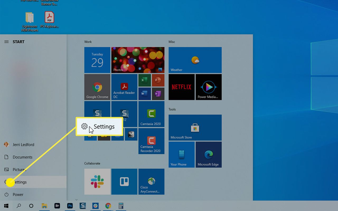 De optie Instellingen in Windows 10. 