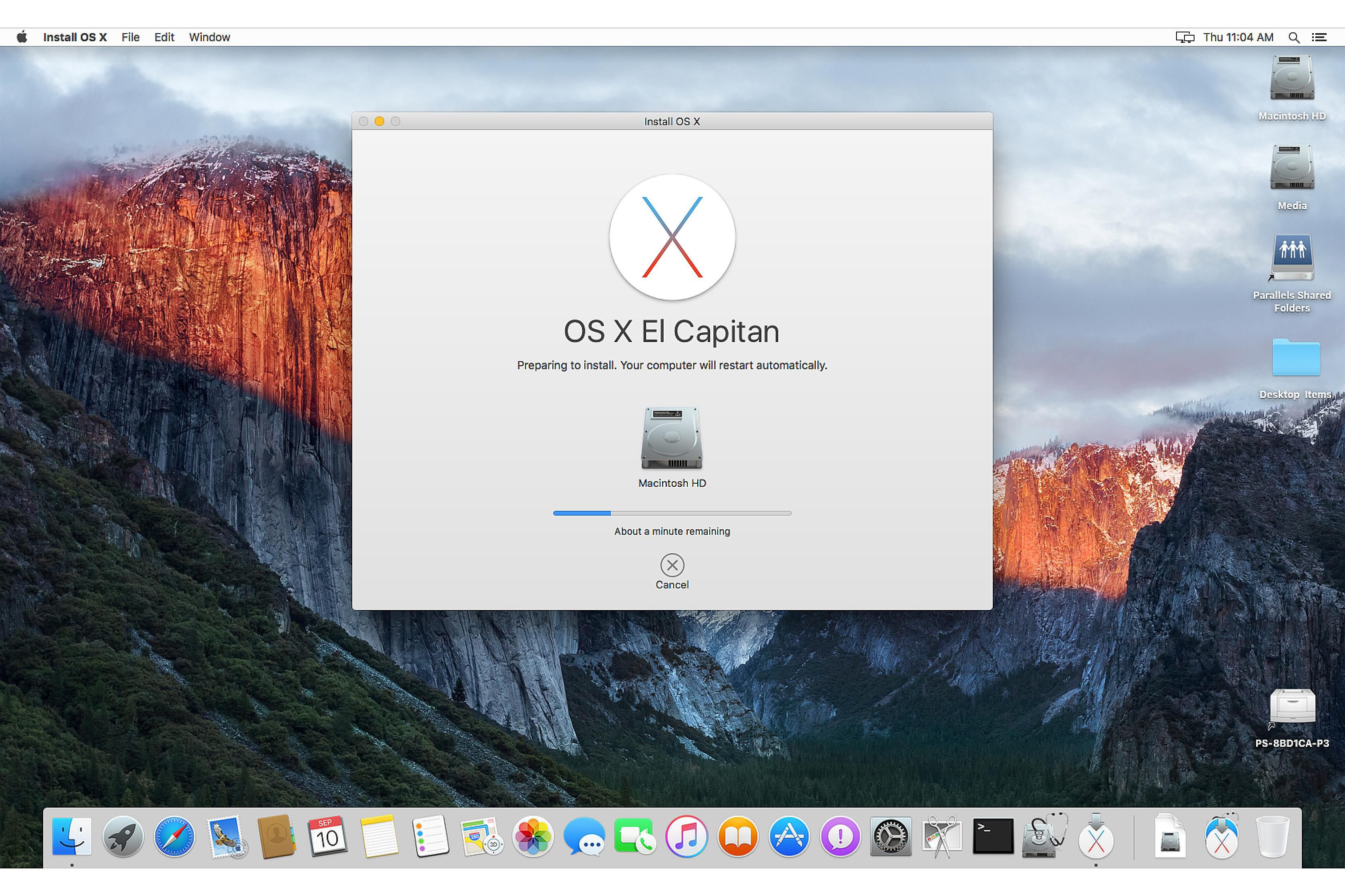 OS X El Capitan Installatievoortgang