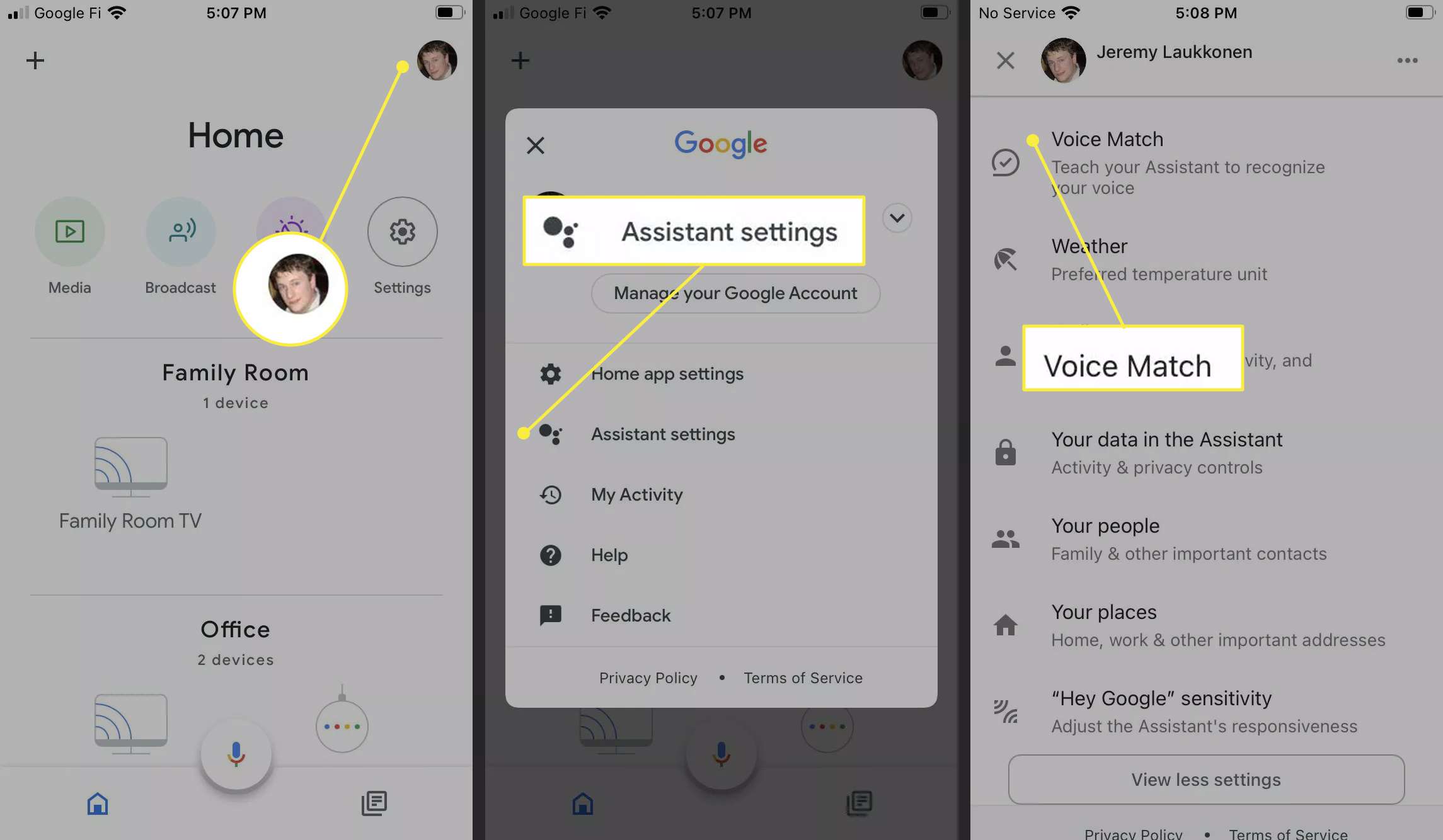 Voice Match inschakelen in de Google Home-app op de iPhone.