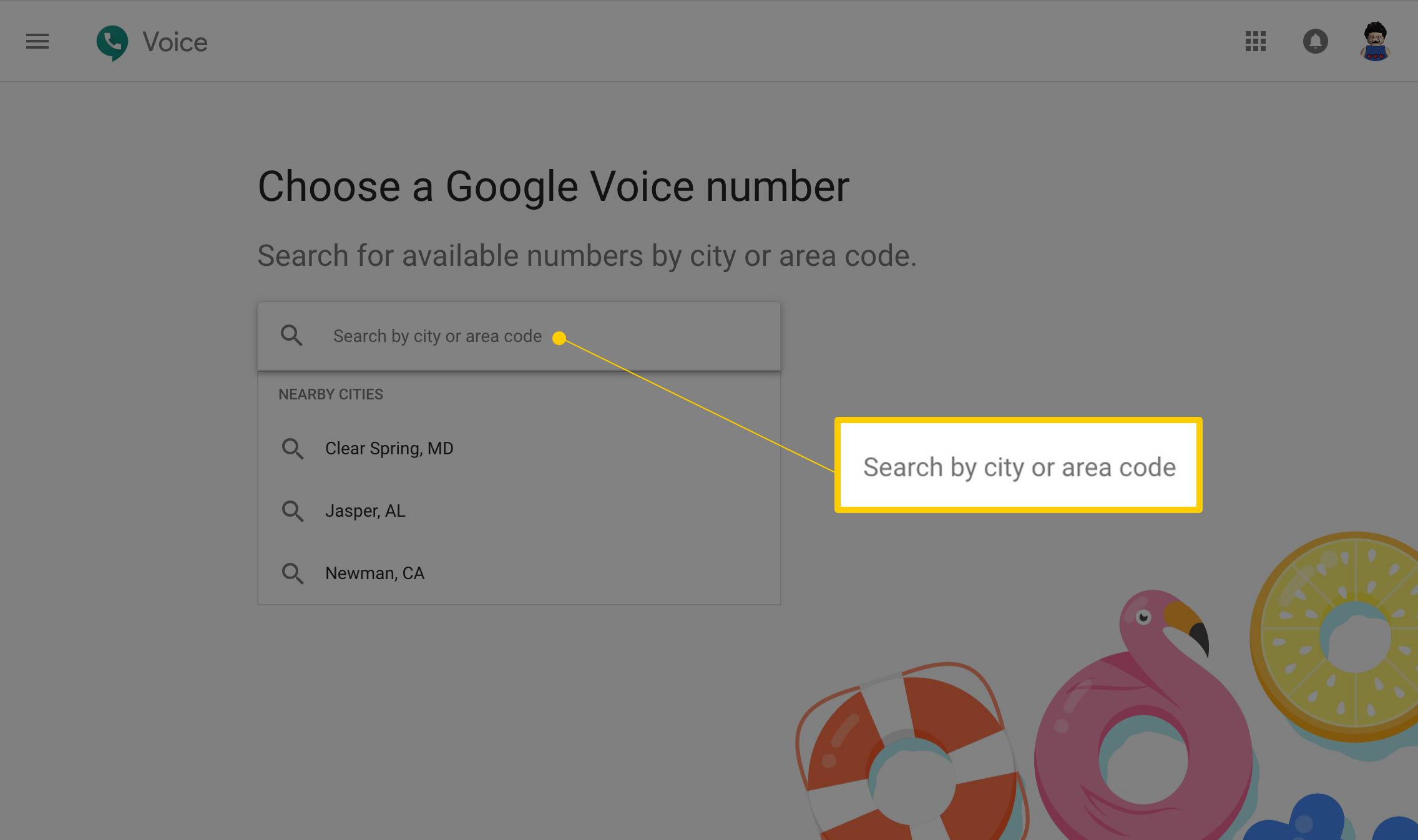 Zoek op stad of netnummer op de Google Voice-pagina