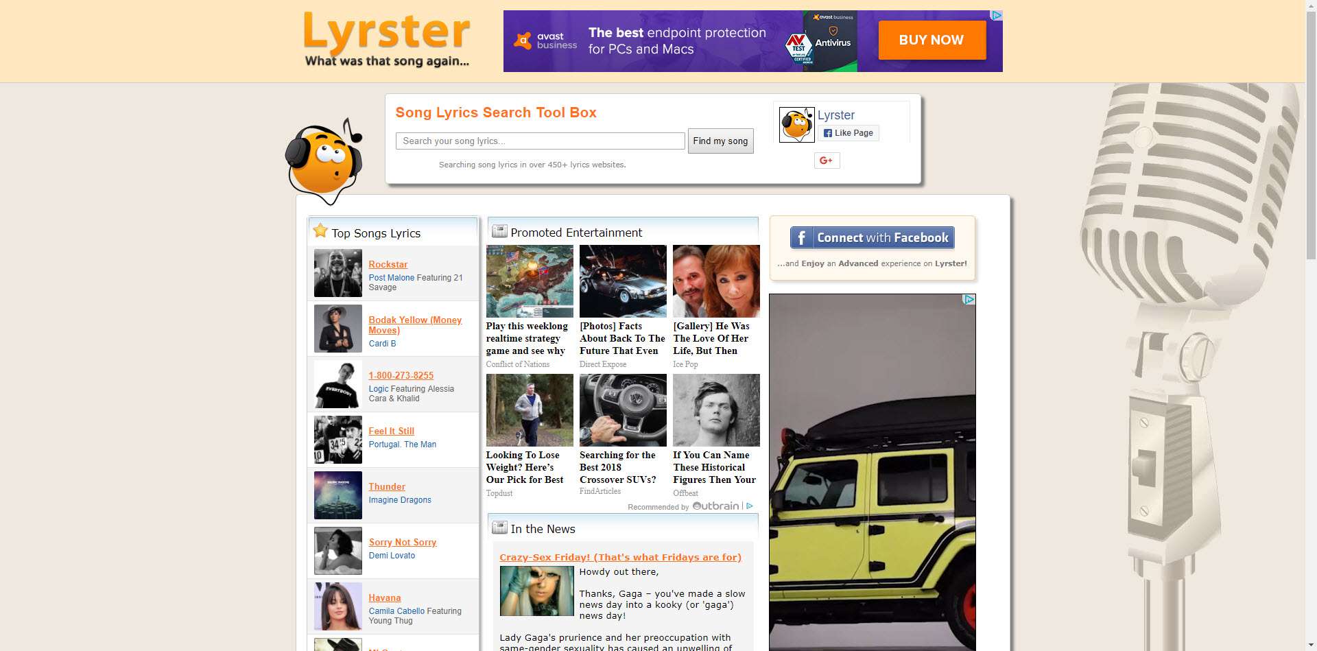 Screenshot van de Lyrster-website voor muziekidentificatie
