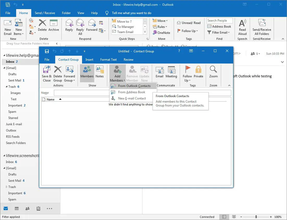 Outlook 2016 Leden toevoegen knop en menu