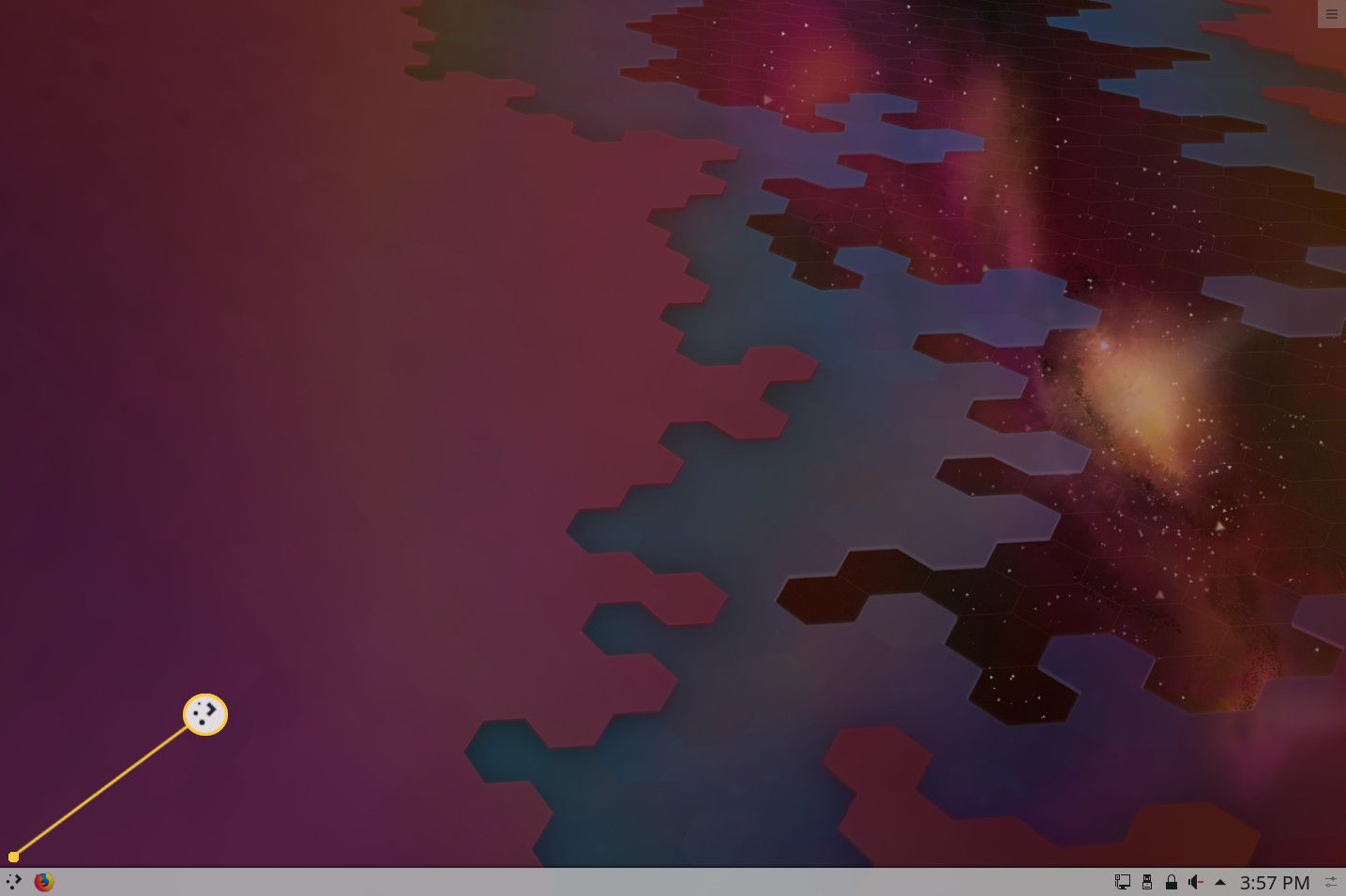 KDE-menuknop weergegeven op het scherm