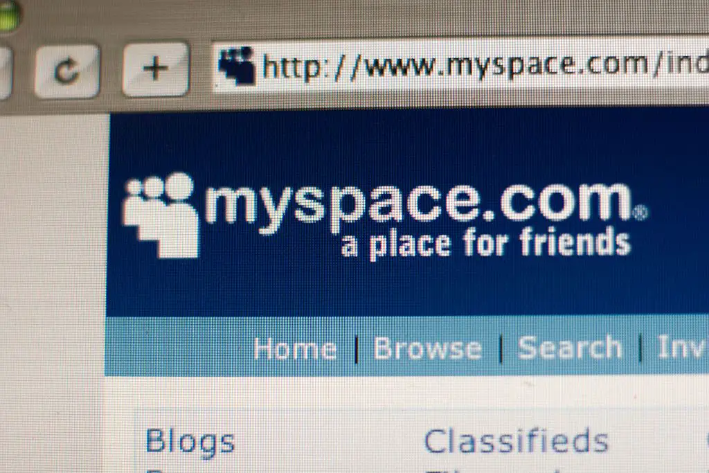 Startpagina van de populaire internetnetwerksite MySpace.