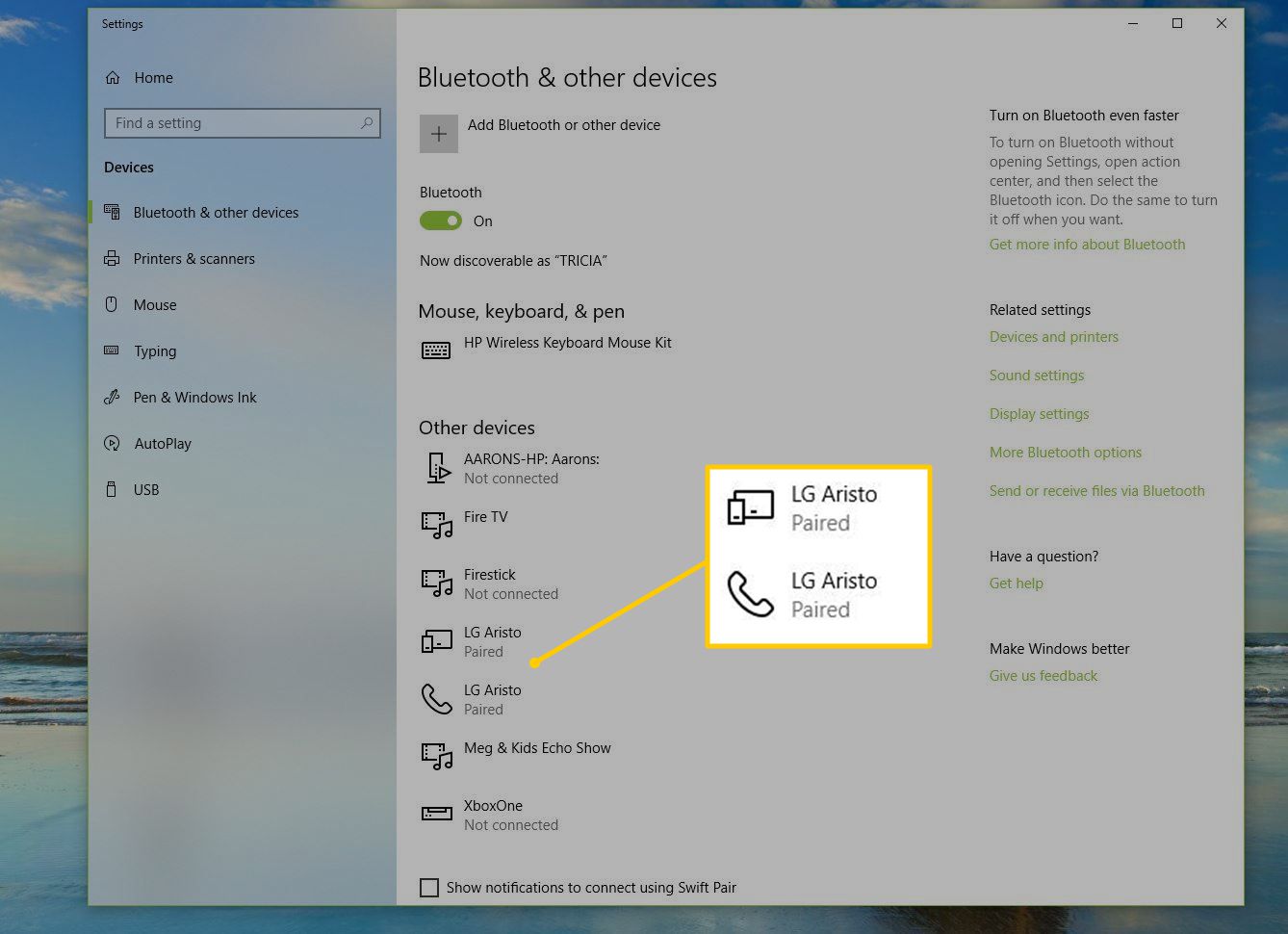 Bluetooth-apparaten in Windows 10 Instellingen