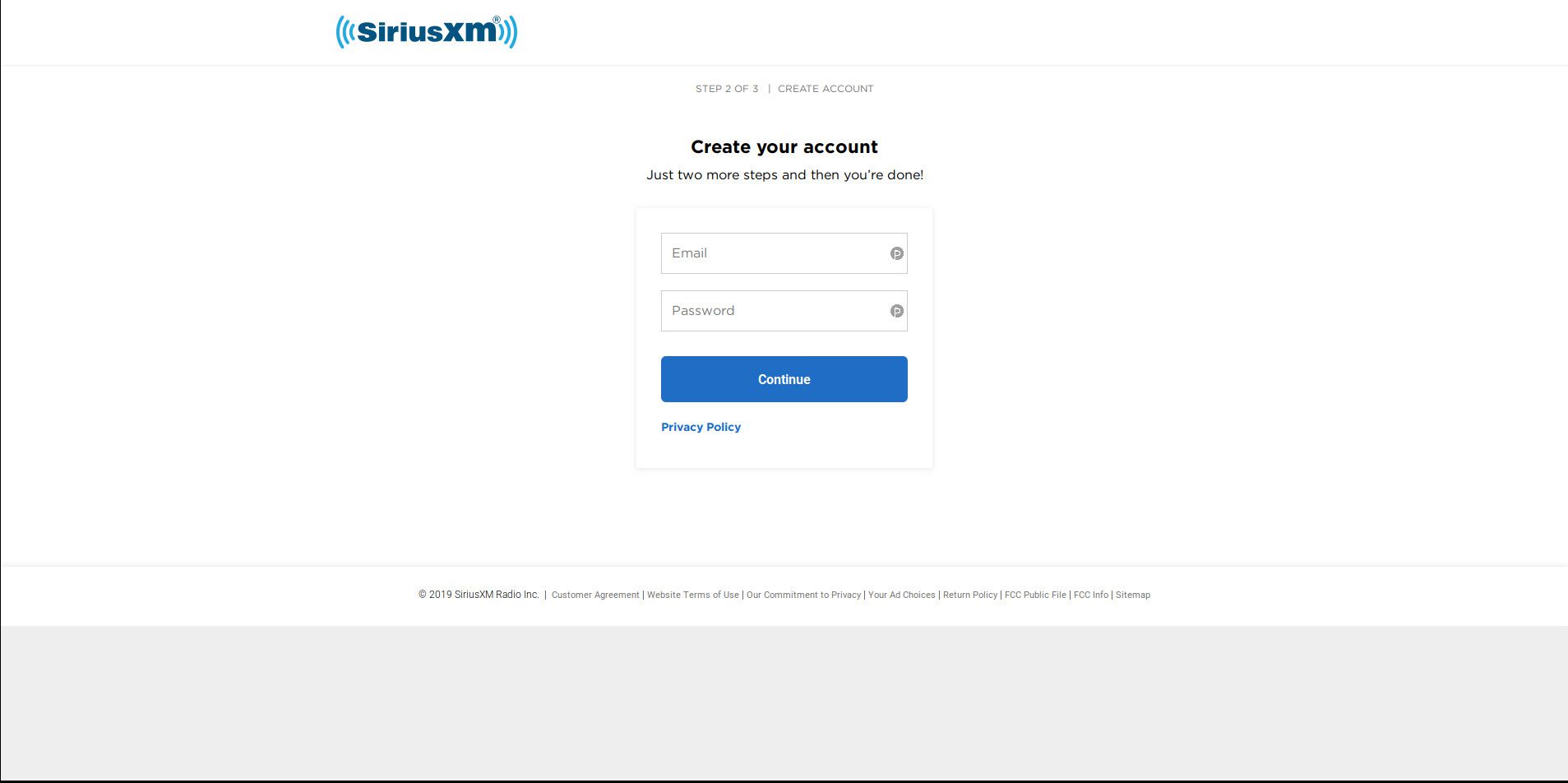 SiriusXM gebruikersnaam en wachtwoord instellen.