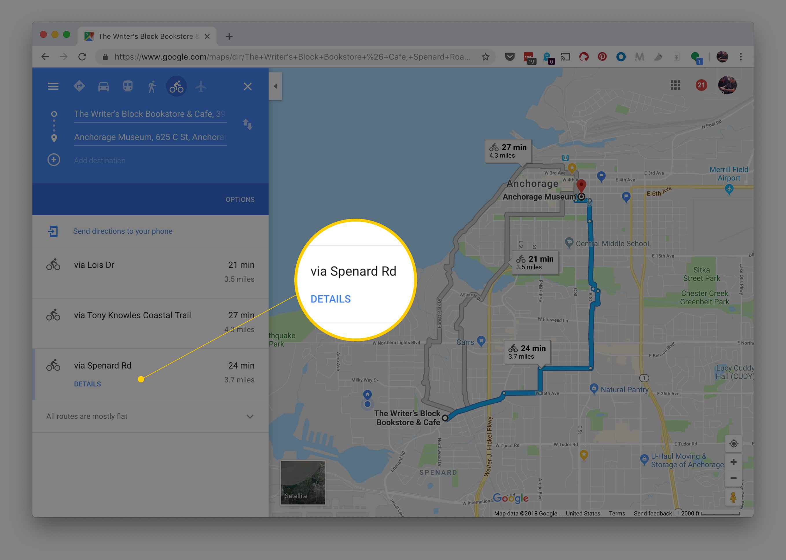 Alternatieve route in Google Maps voor fietsroutes