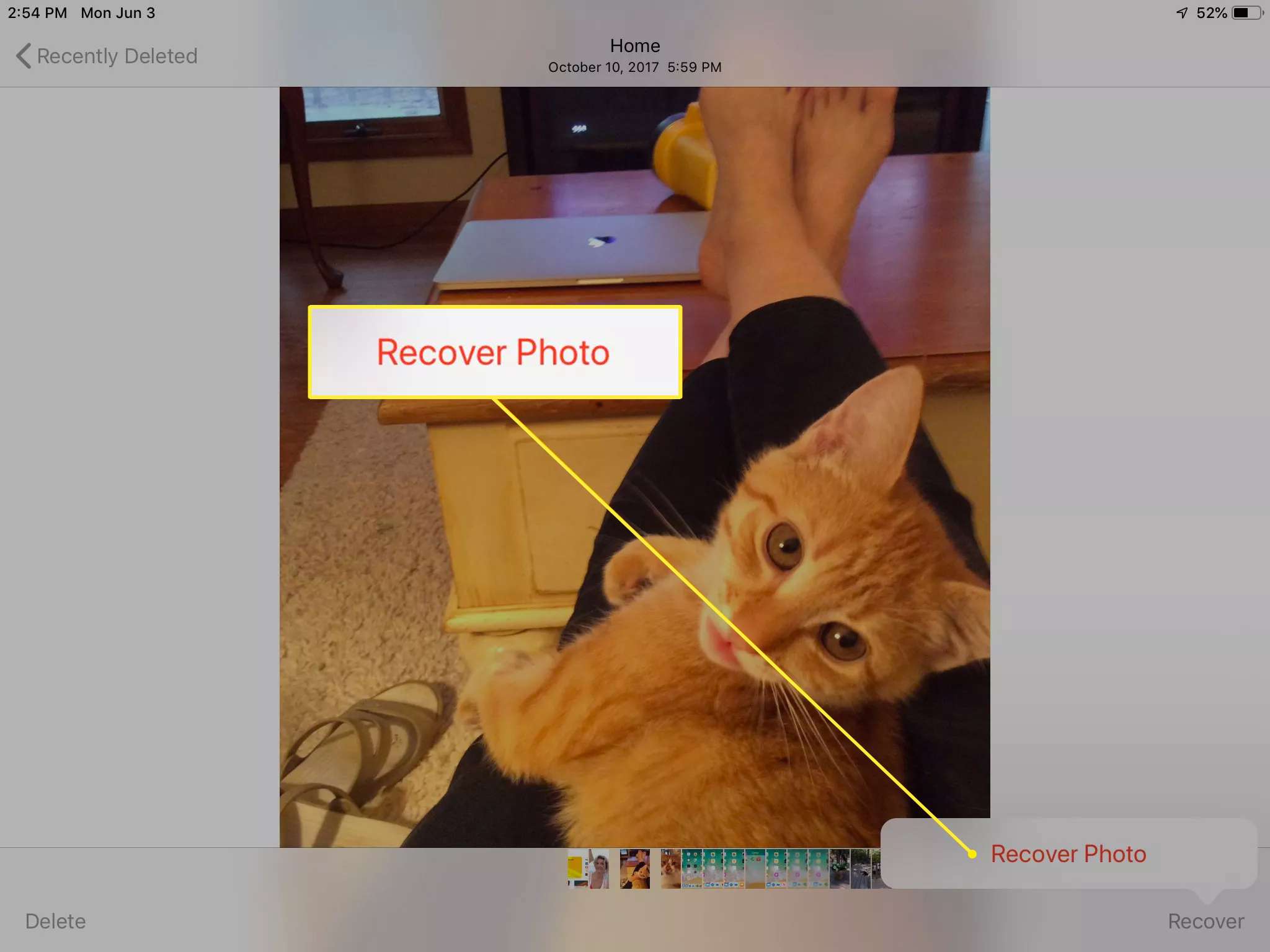 Foto herstellen knop in Foto's op iPad