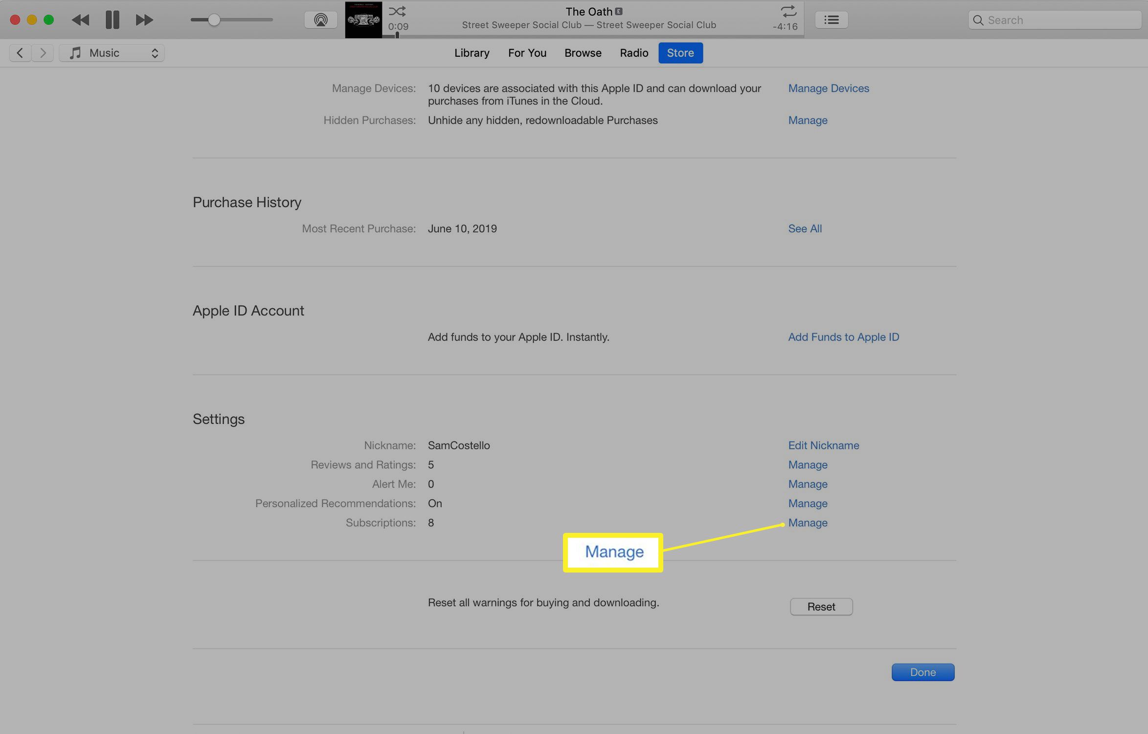 Instellingen voor iTunes-abonnementen