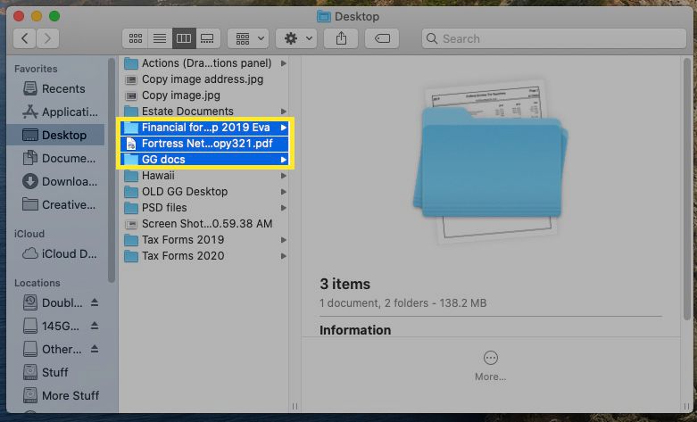 Mac Finder met gemarkeerde bestanden en mappen