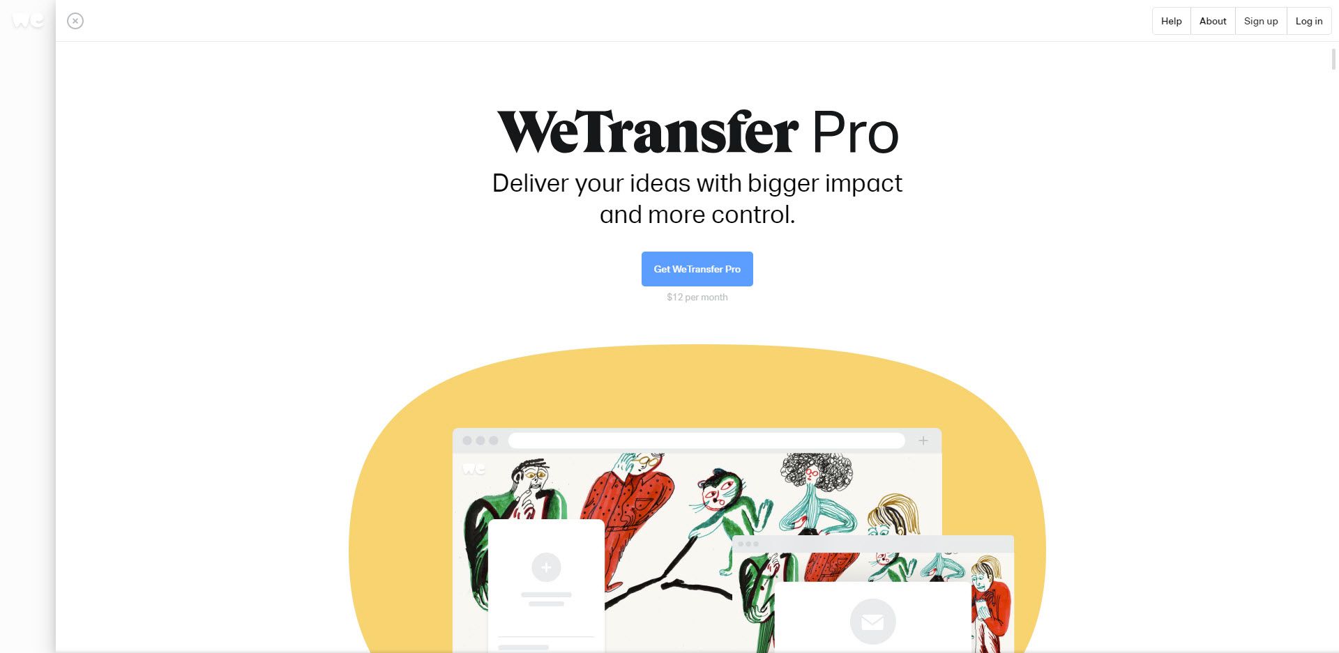 Screenshot van de WeTransfer Pro-website.