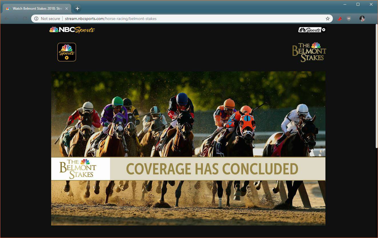 Een screenshot van de NBC Sports Belmont Stakes-site.