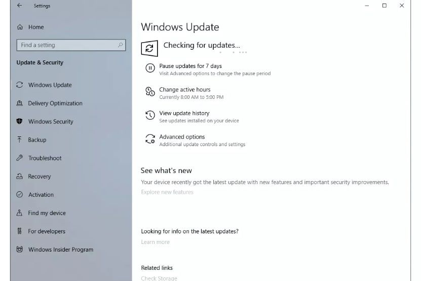 Controleer op Windows-updates in de Windows-instellingen.