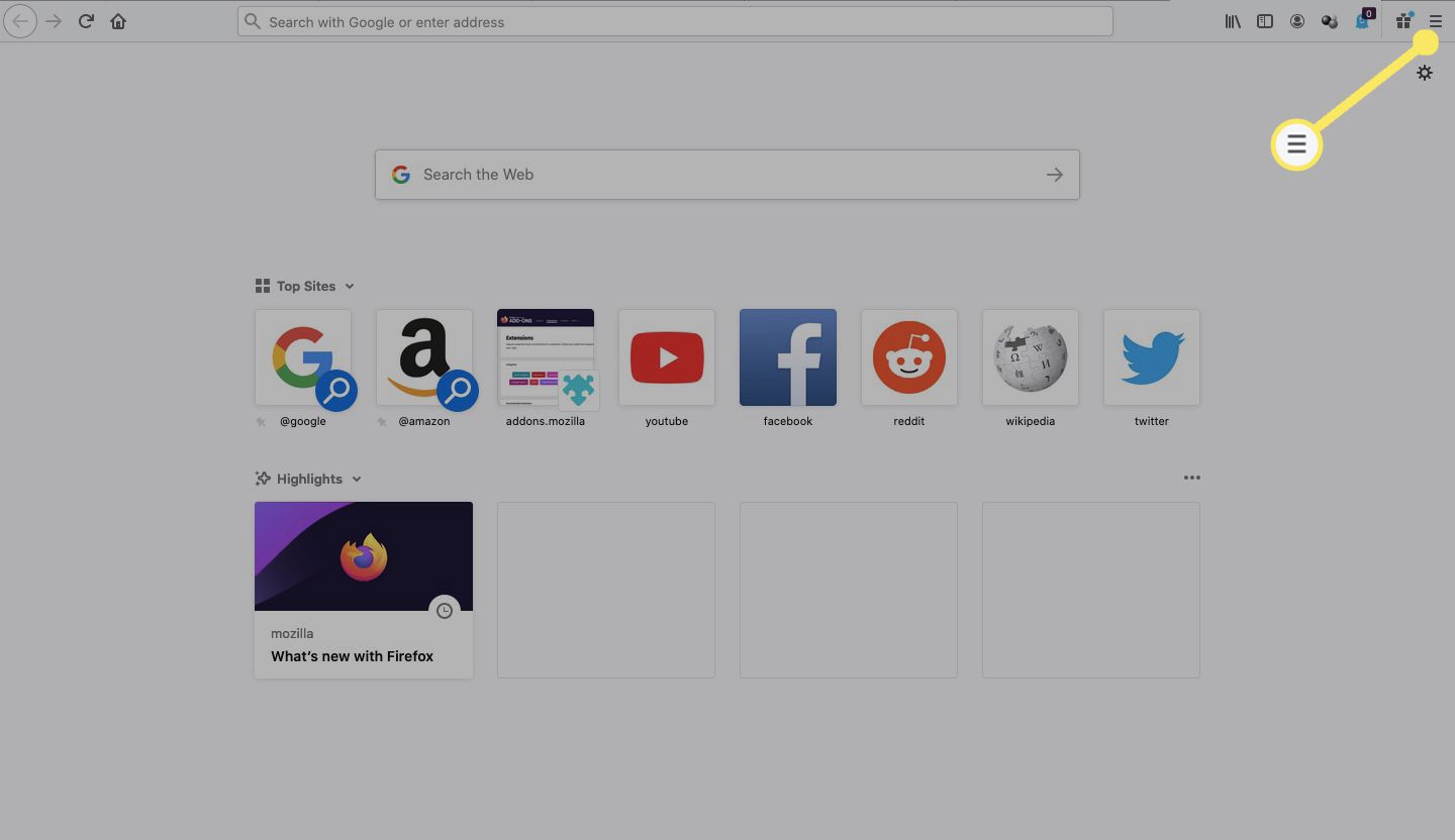 Open Firefox en selecteer het menupictogram (drie regels) rechtsboven.