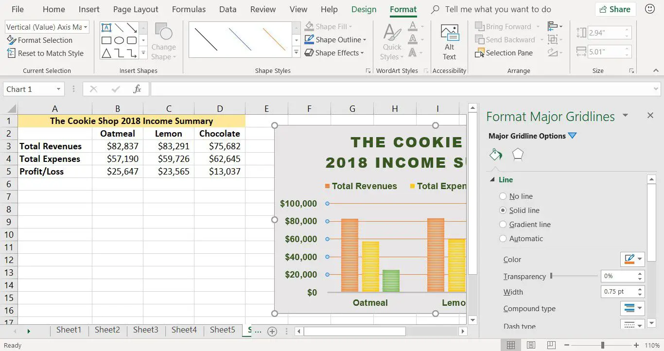 Een schermafbeelding die laat zien hoe u de kleur van de rasterlijnen van een grafiek in Excel kunt wijzigen