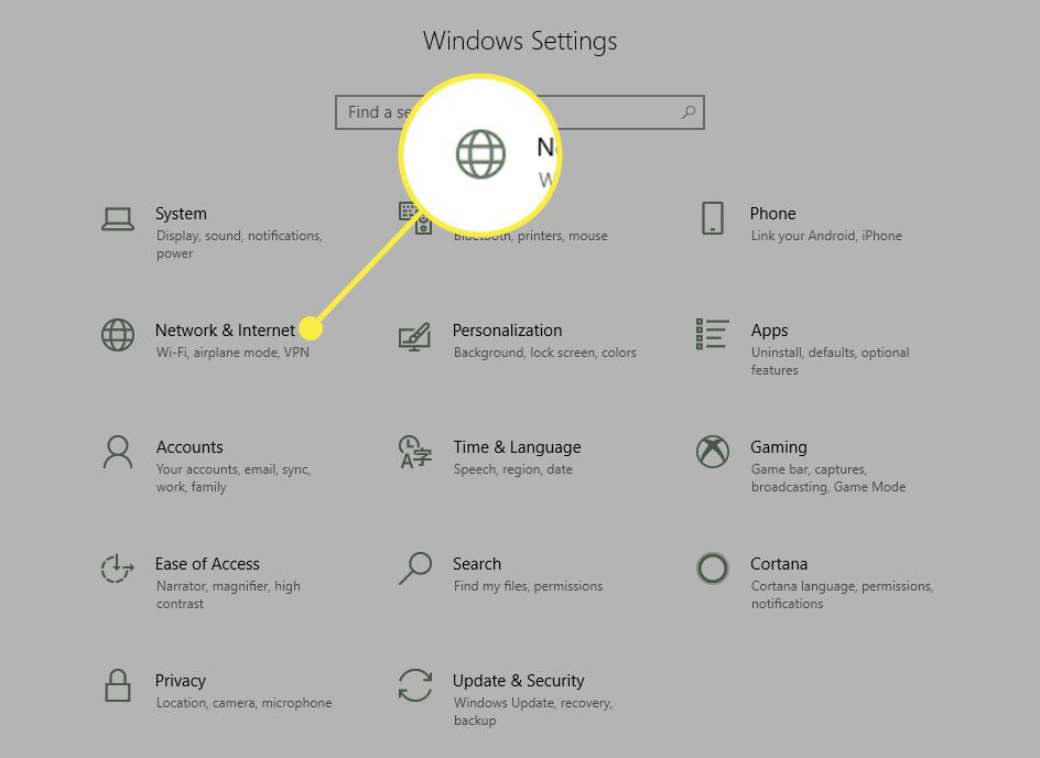 Een screenshot van Windows-instellingen met het gedeelte Netwerk en internet gemarkeerd