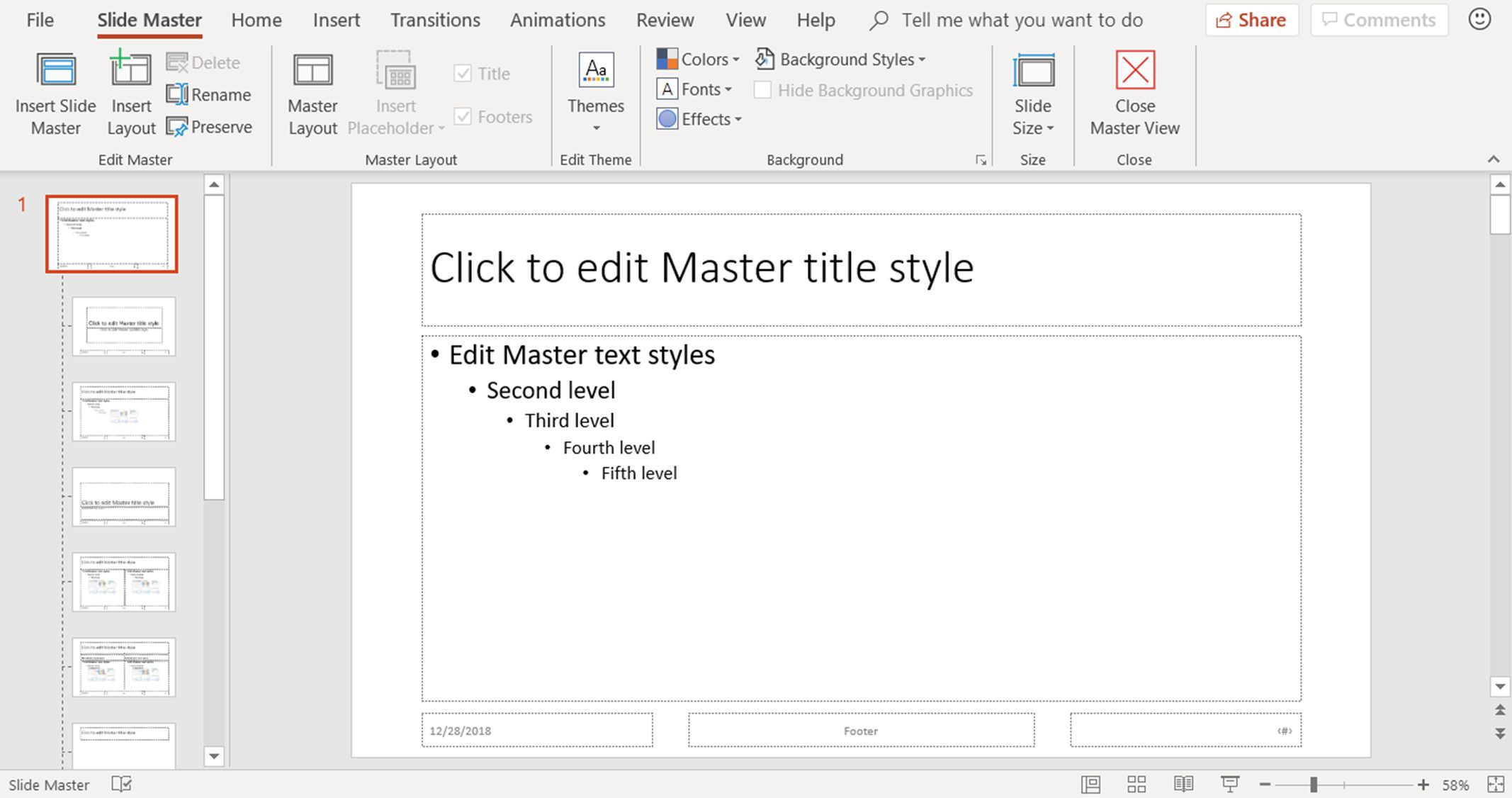 Een screenshot met het diamodel in de diamodelweergave in PowerPoint