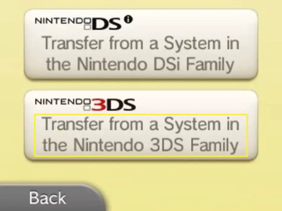 Tik op Overzetten vanaf een systeem in de Nintendo 3DS-familie.