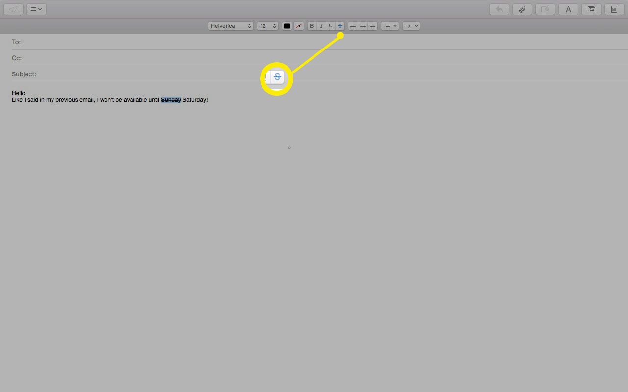 Schermafbeelding die laat zien hoe je een tekst kunt doorhalen in macOS Mail