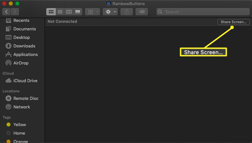 Mac Finder met Share Screen gemarkeerd