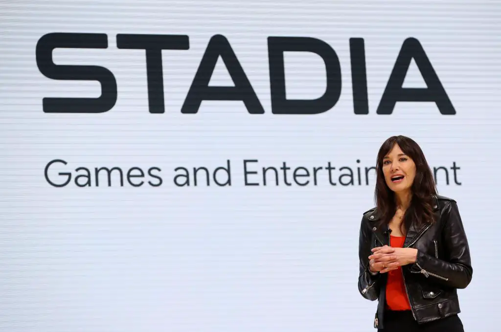 Jade Raymond, hoofd van Google's Stadia, spreekt tijdens de GDC Game Developers Conference op 19 maart 2019 in San Francisco, Californië.