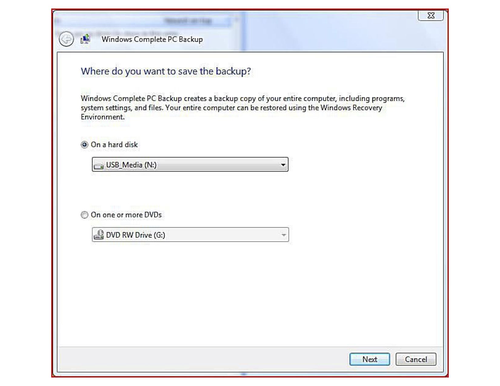 Windows Vista Volledige pc-back-up