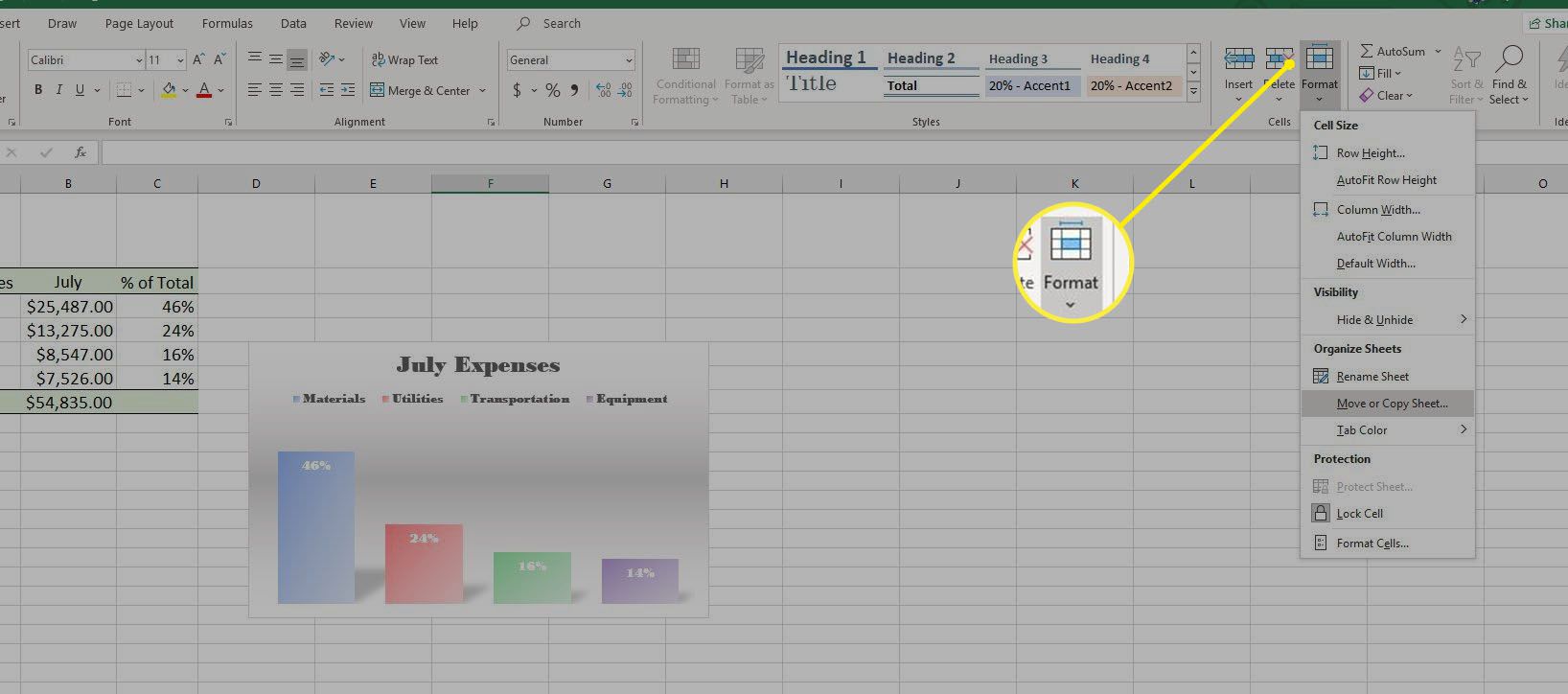 Opmaak selecteren in Excel.