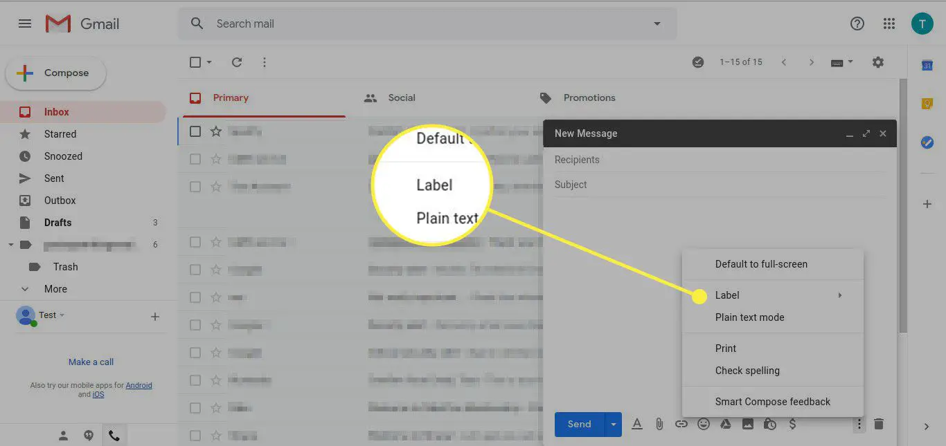 Een screenshot van het menu Meer opties in een Gmail-bericht met de optie Label gemarkeerd