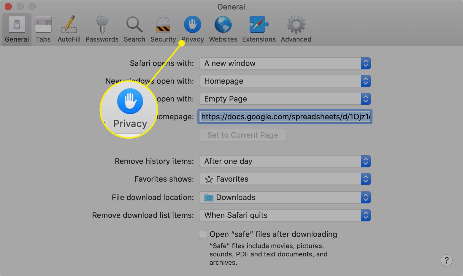 Het tabblad Privacy in Safari-voorkeuren