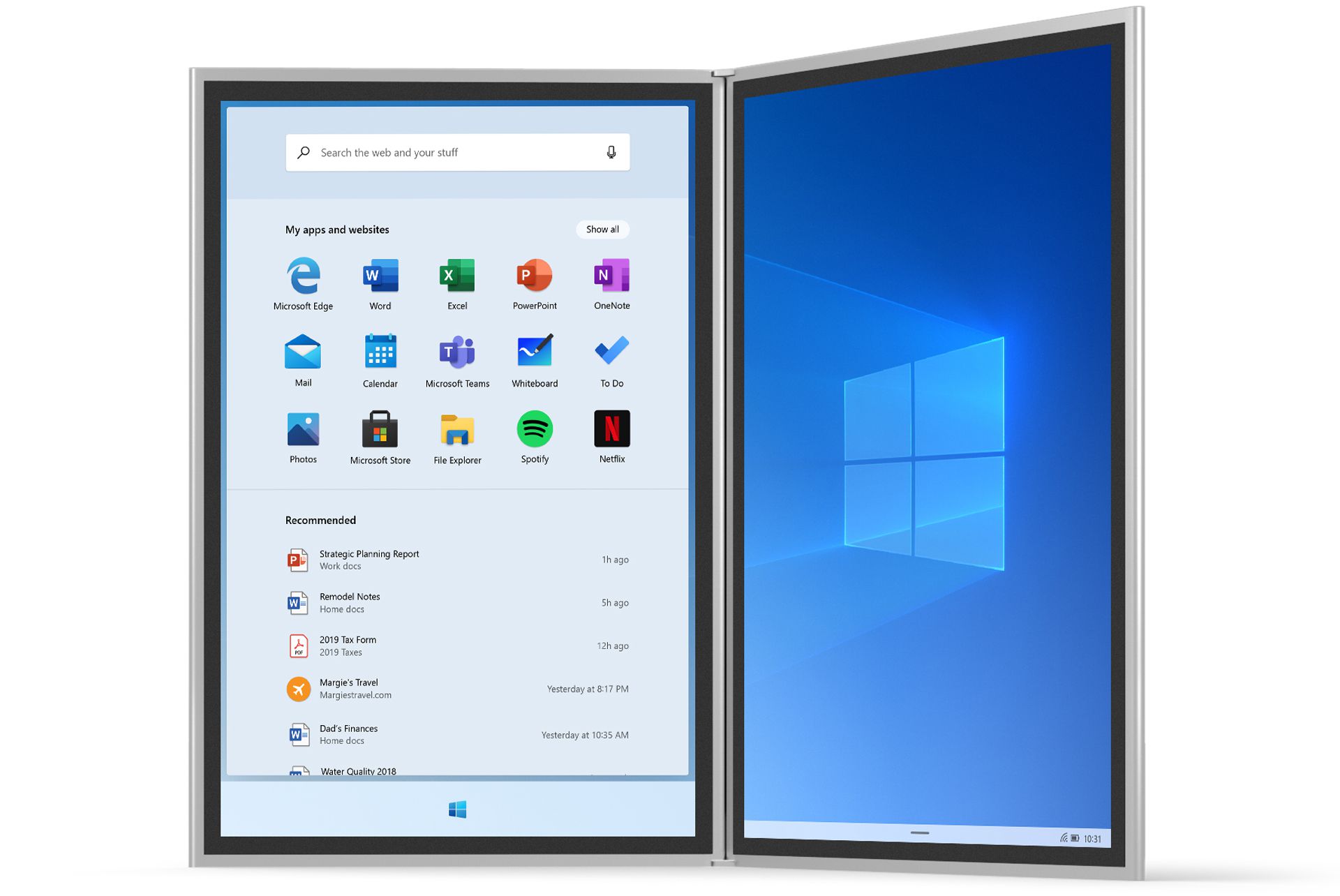Windows 10X-besturingssysteem op een Surface Neo.