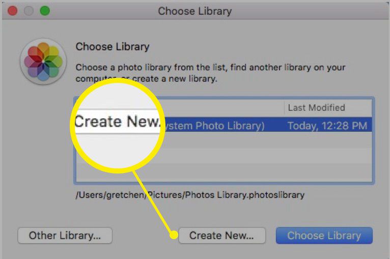 Screenshot van het maken van een nieuwe bibliotheek in Foto's