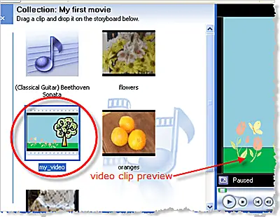 Bekijk een voorbeeld van de videoclip in Windows Movie Maker