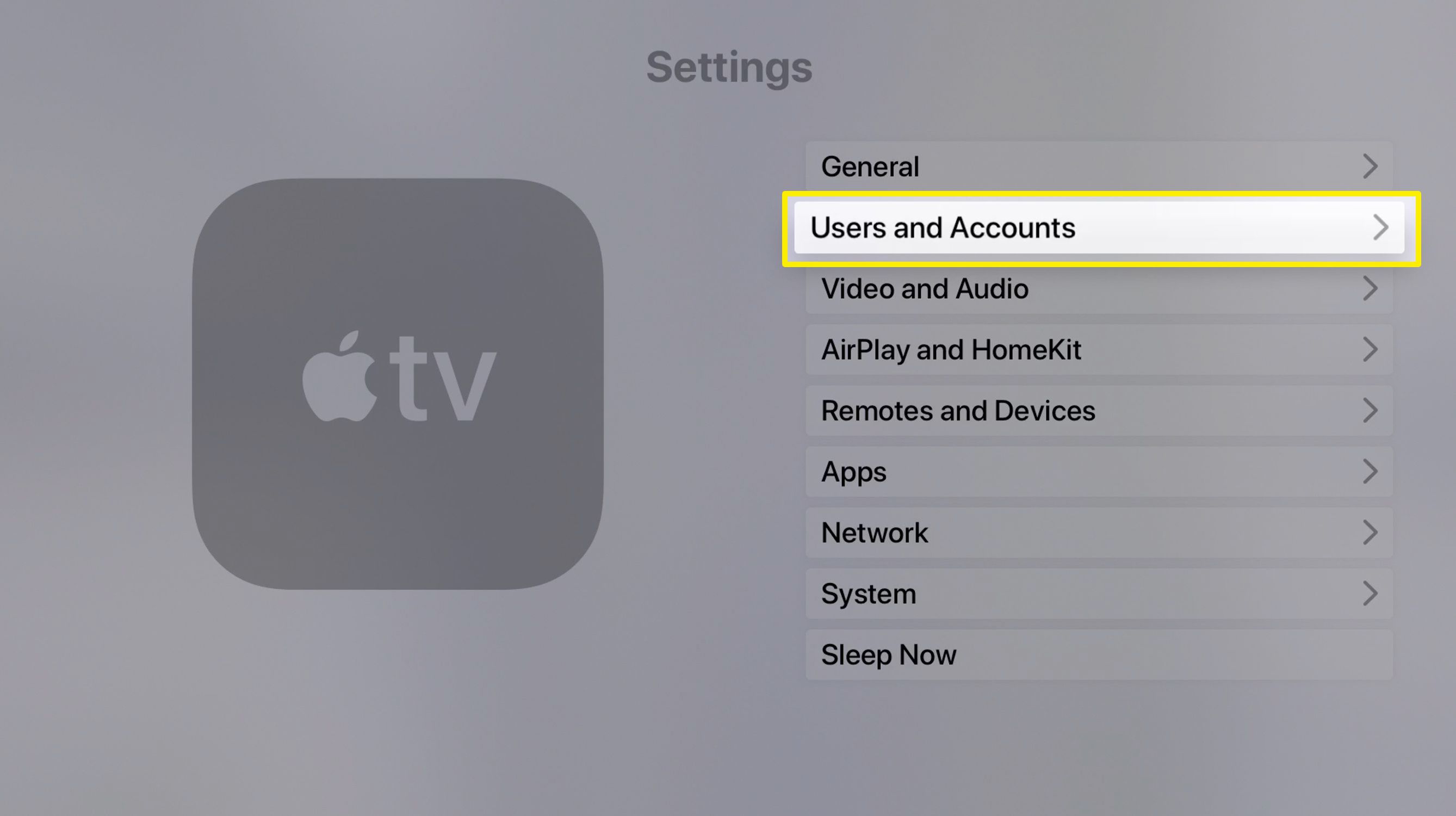 Schermafbeelding van de app Apple TV-instellingen