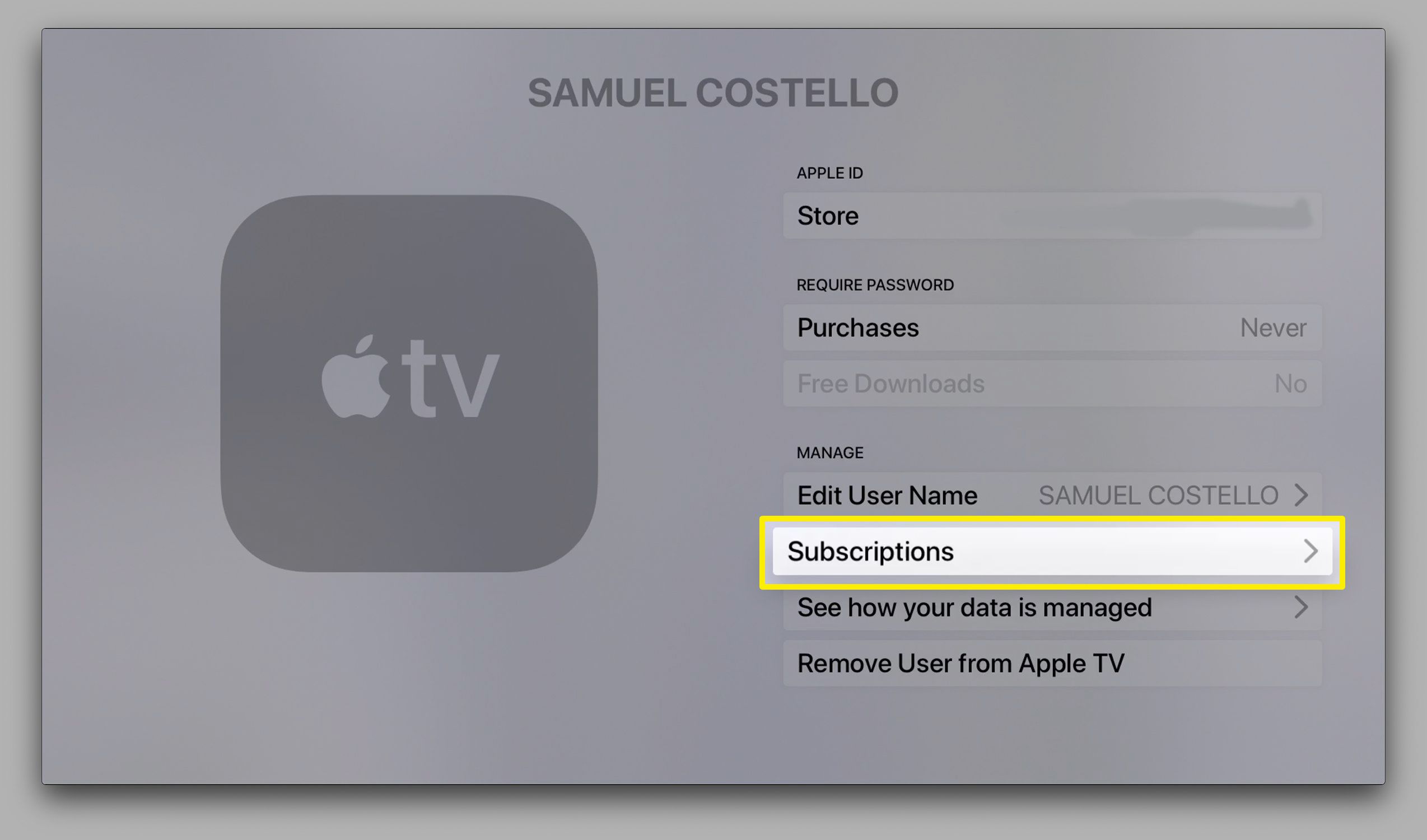 Screenshot van Apple TV-abonnementenscherm