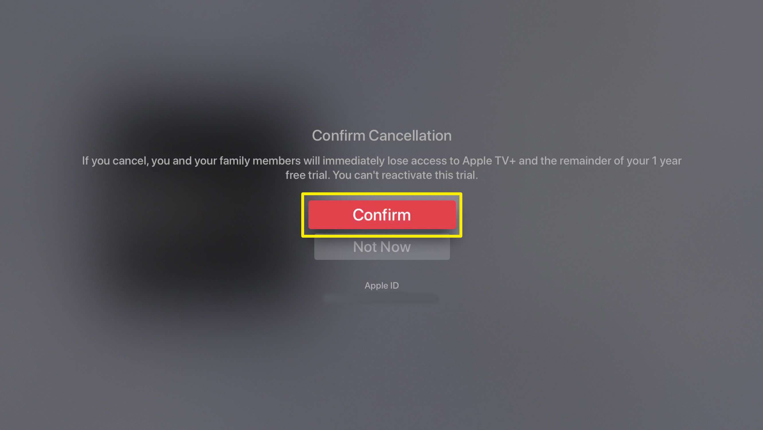 Screenshot van het bevestigen van de opzegging van een Apple TV-abonnement