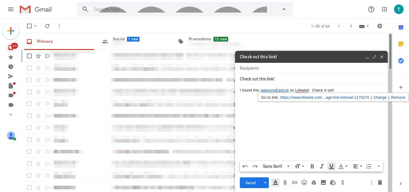 Gmail-bericht met toegevoegde URL